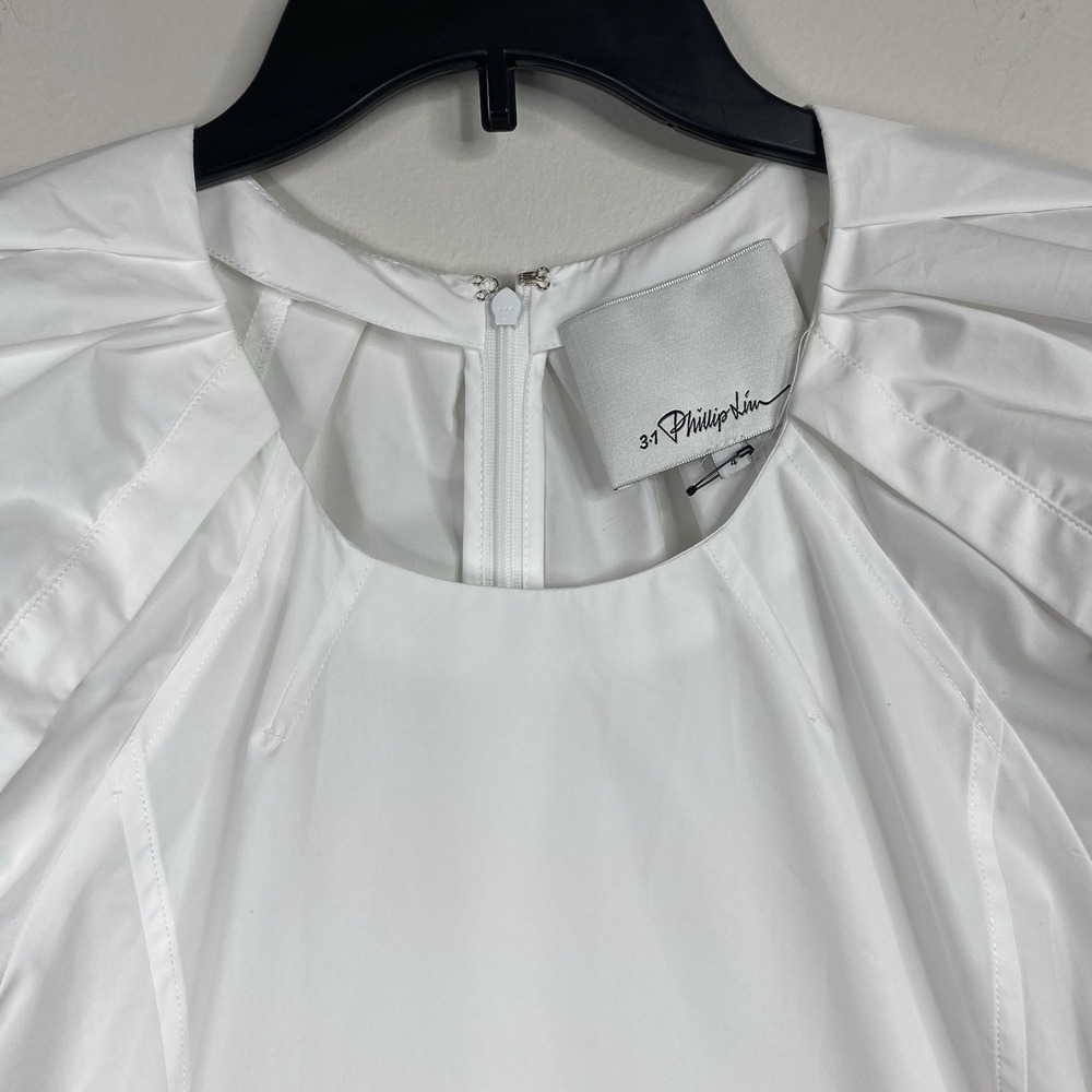 3.1 Phillip Lim Bloom Pleated Short Sleeve Scoop‎ Neck White Blouse Sz 4 - Picture 9 of 16